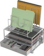DecoBros Mesh Desk Organizer with Double Tray, 5 Stacking Sorter Sections and Sliding Drawer, Black - Image 4